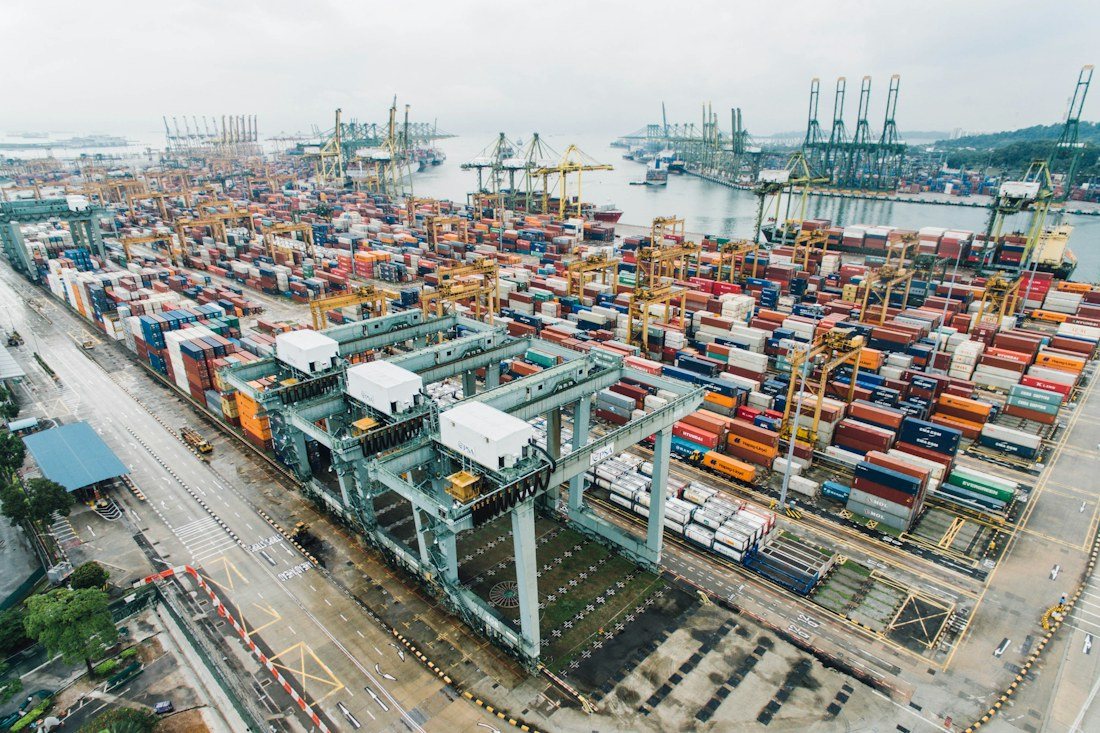 Aerial view of a container terminal